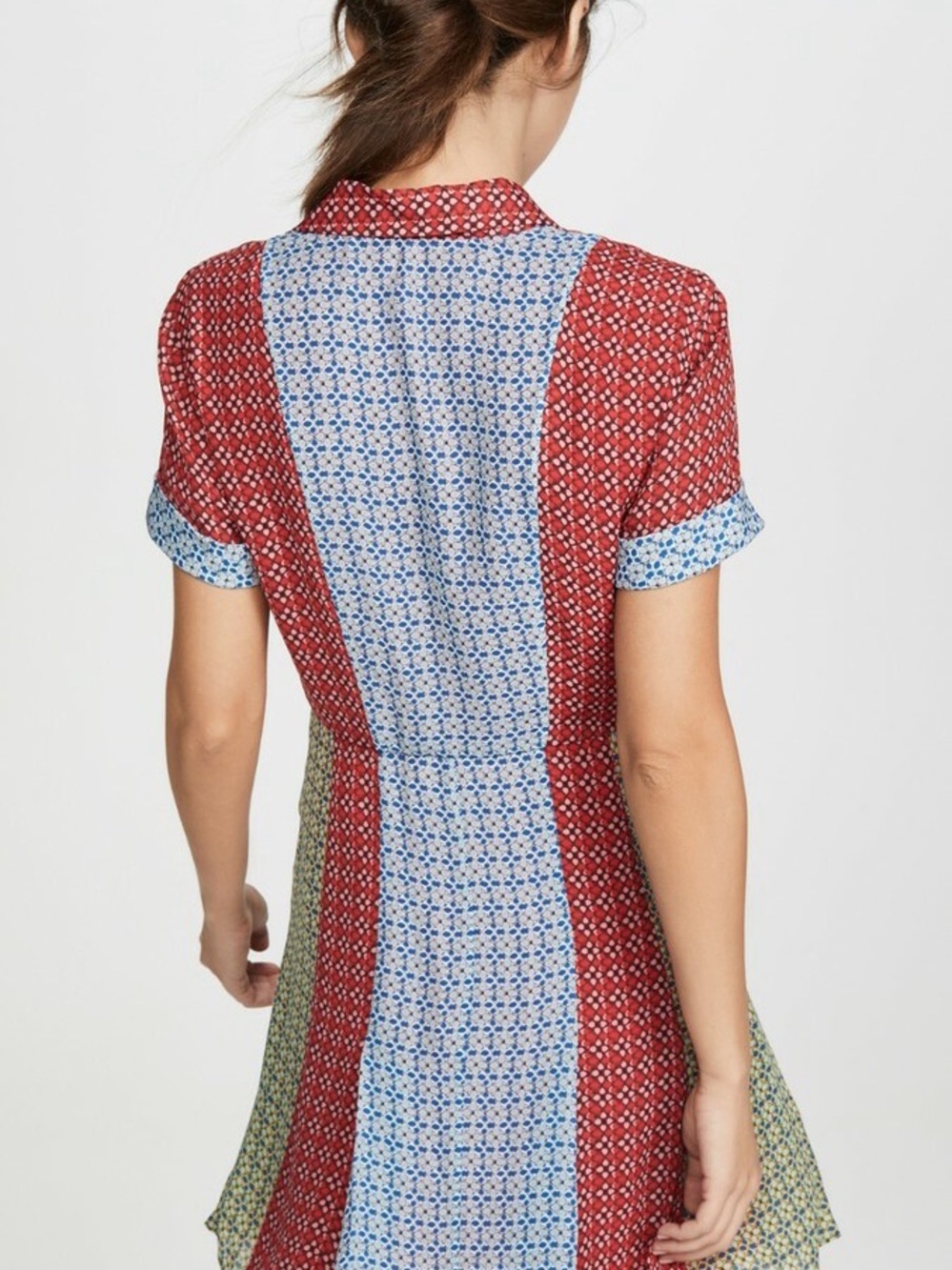 Alice + Olivia Mixed-Panel Mini Dress in Red, Light Blue and Olive - Picture 8 of 11